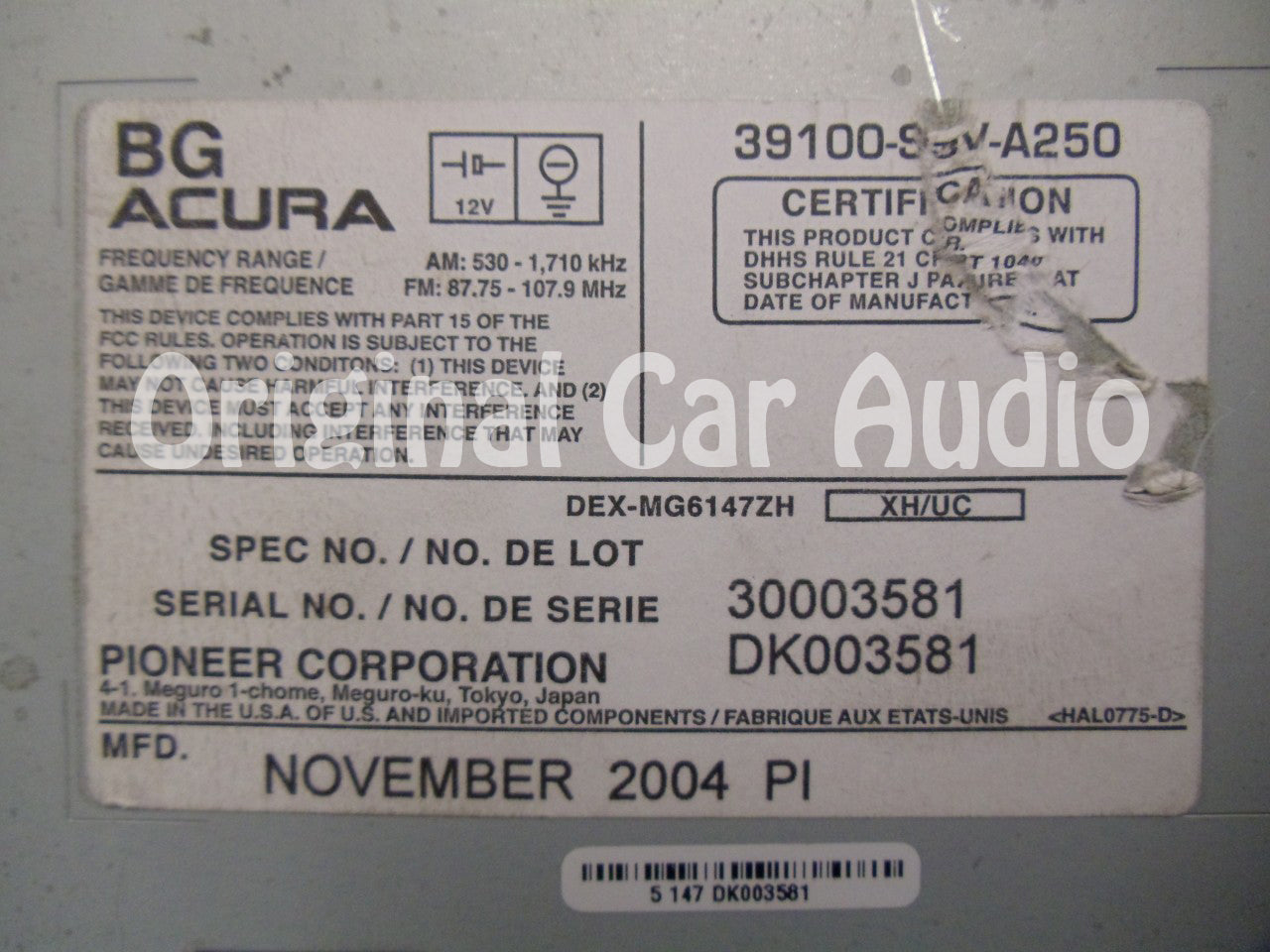 2005 - 2006 ACURA MDX Navigation GPS System Radio Stereo 6 Disc Changer CD Player XM 3TF6
