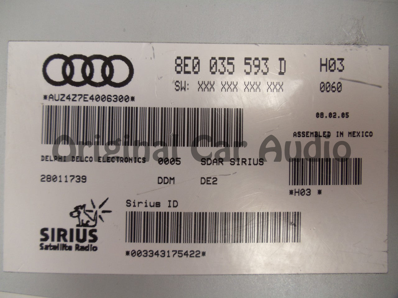 AUDI VOLKSWAGEN VW Sirius Satellite Radio Receiver Module Tuner A4 S4 Beetle Golf Jetta passat Rabbit EOS 8E0035593D 2006 2007 2008 2009 2010 2011