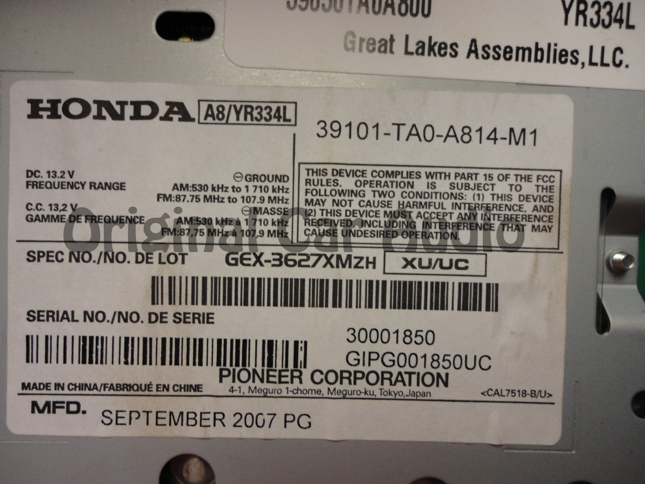 HONDA ACCORD Navigation GPS Radio Stereo Receiver XM Satellite 3TA0 2008 2009 OEM