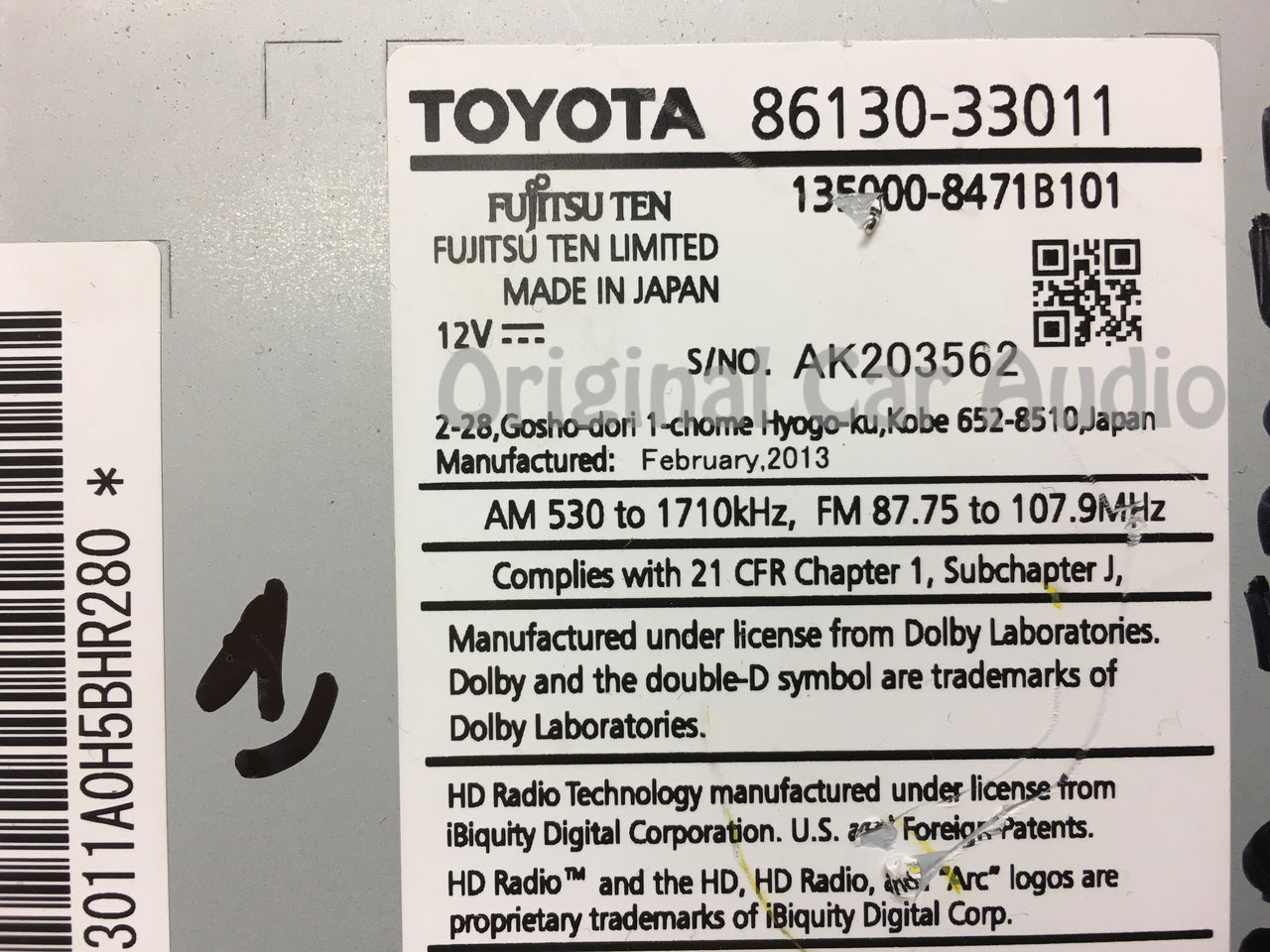 2013 Lexus ES300H ES350 OEM Gracenote SAT HD Radio 100078