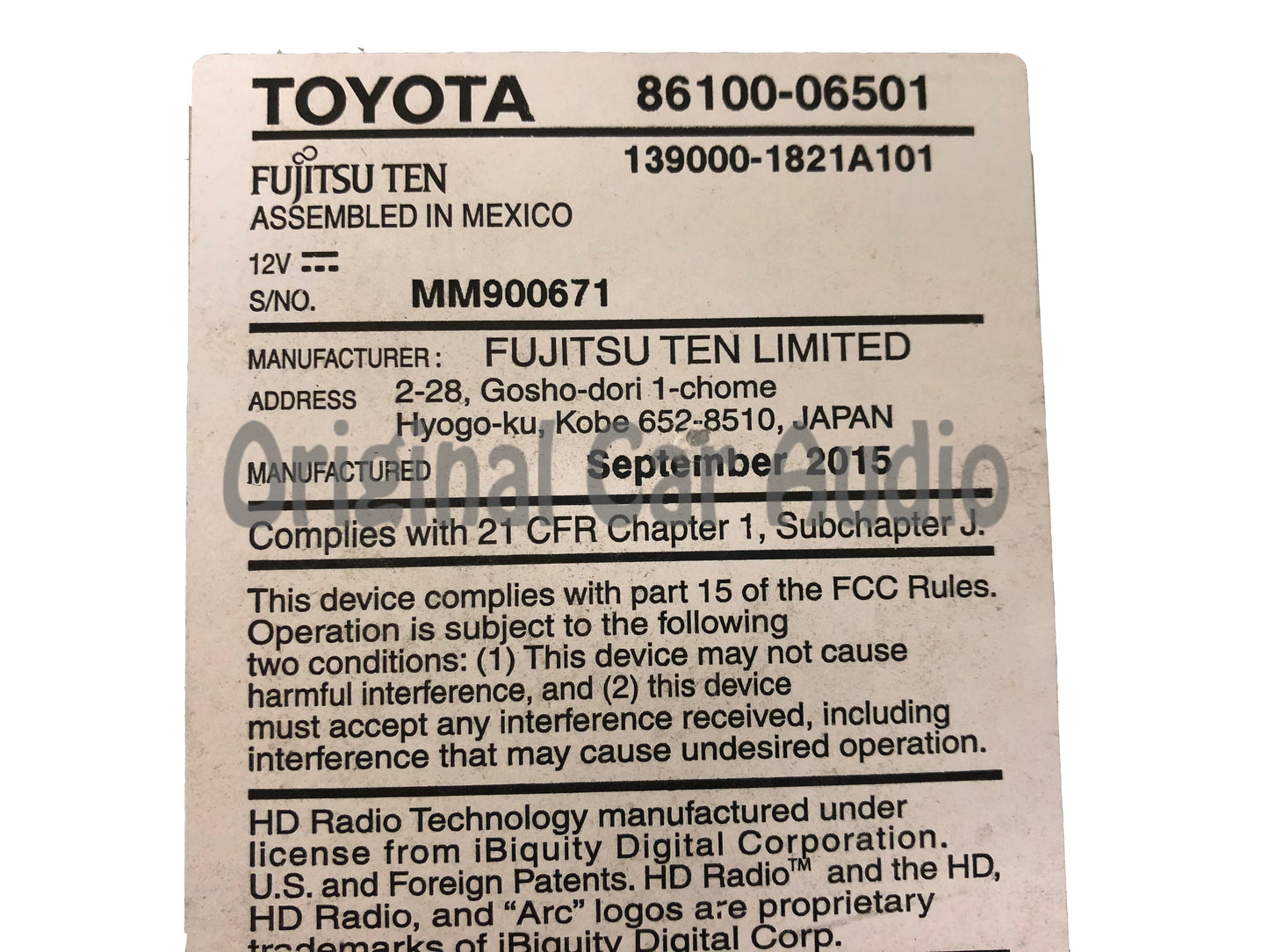 Refurbished 2015 - 2017 Toyota Camry OEM Navigation JBL AM FM HD Radio CD Player Receiver