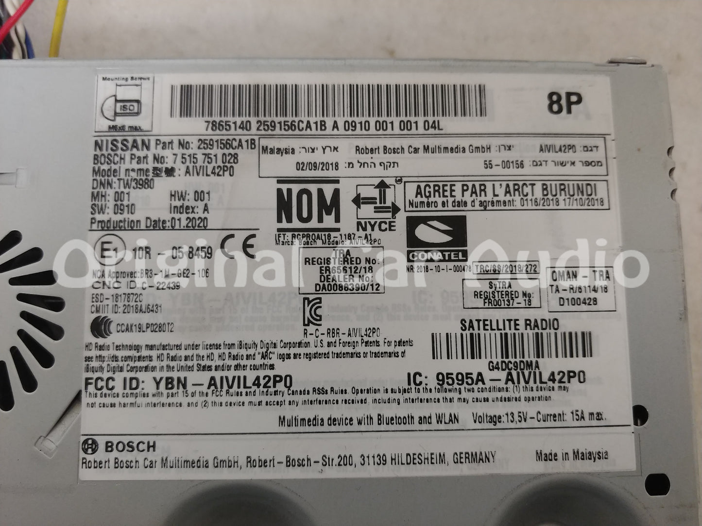 2019 - 2022 Nissan Altima OEM NON-BOSE Touch Screen Navigation AM FM XM Receiver CAR PLAY