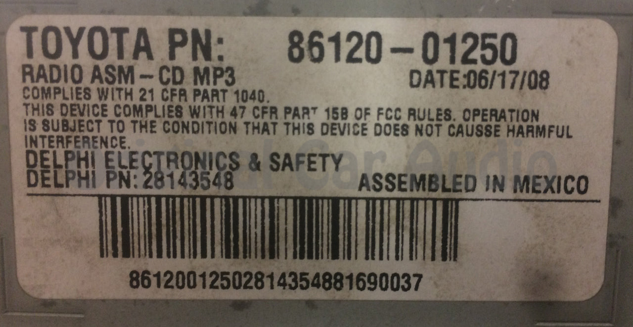 2009 - 2010 Pontiac VIbe Toyota Matrix OEM AM FM Aux MP3 Single CD Radio ULA 86120-01250, 28143548