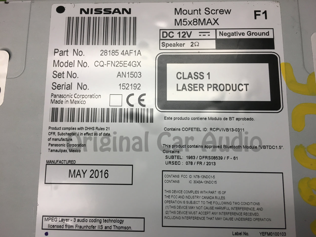 2014 - 2017 Nissan Frontier Sentra OEM MP3 Bluetooth SAT RDS Radio Receiver