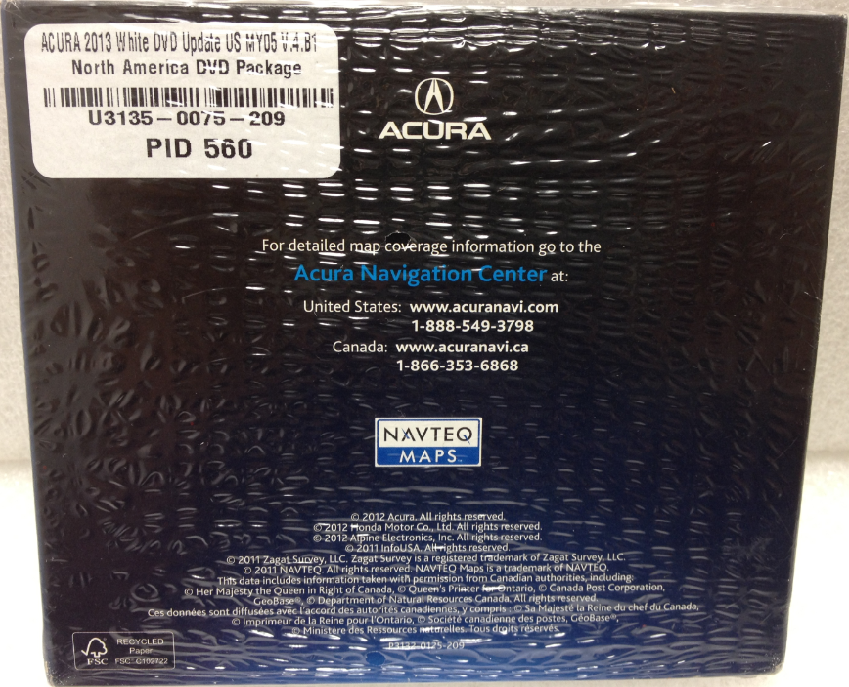 NEW 06 07 08 09 10 11 12 Acura RL TL MDX TSX Navigation Disc CD DVD NAVTEQ SAT Nav GPS 4.C0