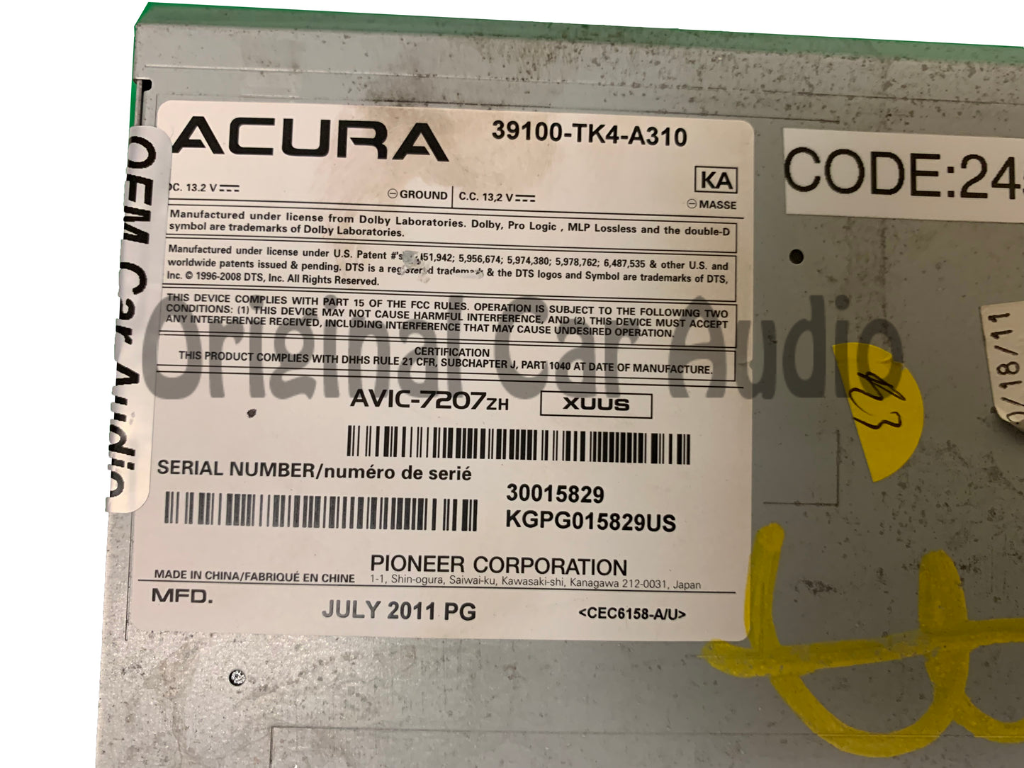 2012 - 2014 Acura TL OEM Premium Sound Multi Media Navigation Radio Receiver 3PB1