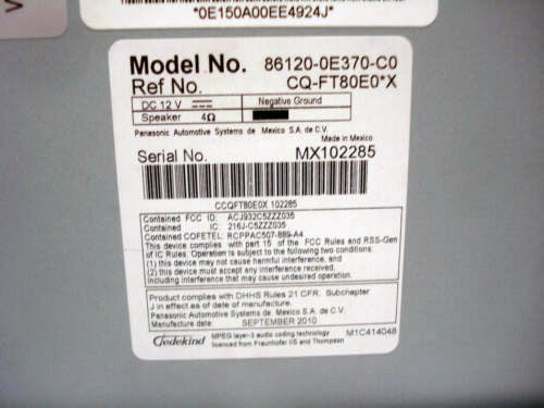 2008 2009 2010 2011 2012 NEW Toyota Highlander Radio Aux CD Player