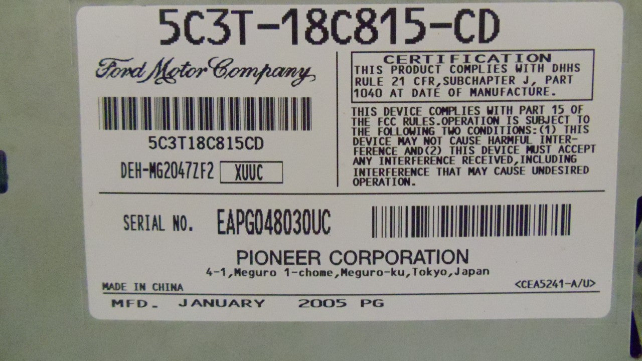 FORD F-250 F-350 Super Duty Focus Freestar MERCURY Monterey Radio 6 Disc Changer CD Player 2004 2005 2006 2007 OEM 5C3T-18C815-AB 5C3T-18C815-AC 5C3T-18C815-AD 5C3T-18C815-AE 5C3T-18C815-AF 5C3T-18C815-AG 5C3T-18C815-AH 5C3T-18C815-AK 5C3T-18C815-CA