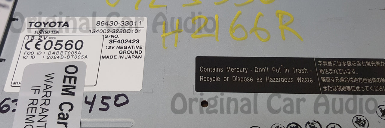 REMAN 2007 2008 2009 Lexus ES350 OEM Navigation GPS System monitor LCD display screen