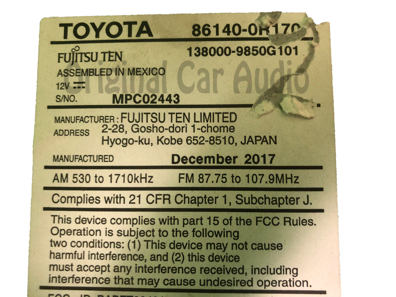 Refurbished 2016 - 2018 Toyota Rav4 Rav 4 OEM Touch Screen Multi Media CD Radio Audio Receiver 100581