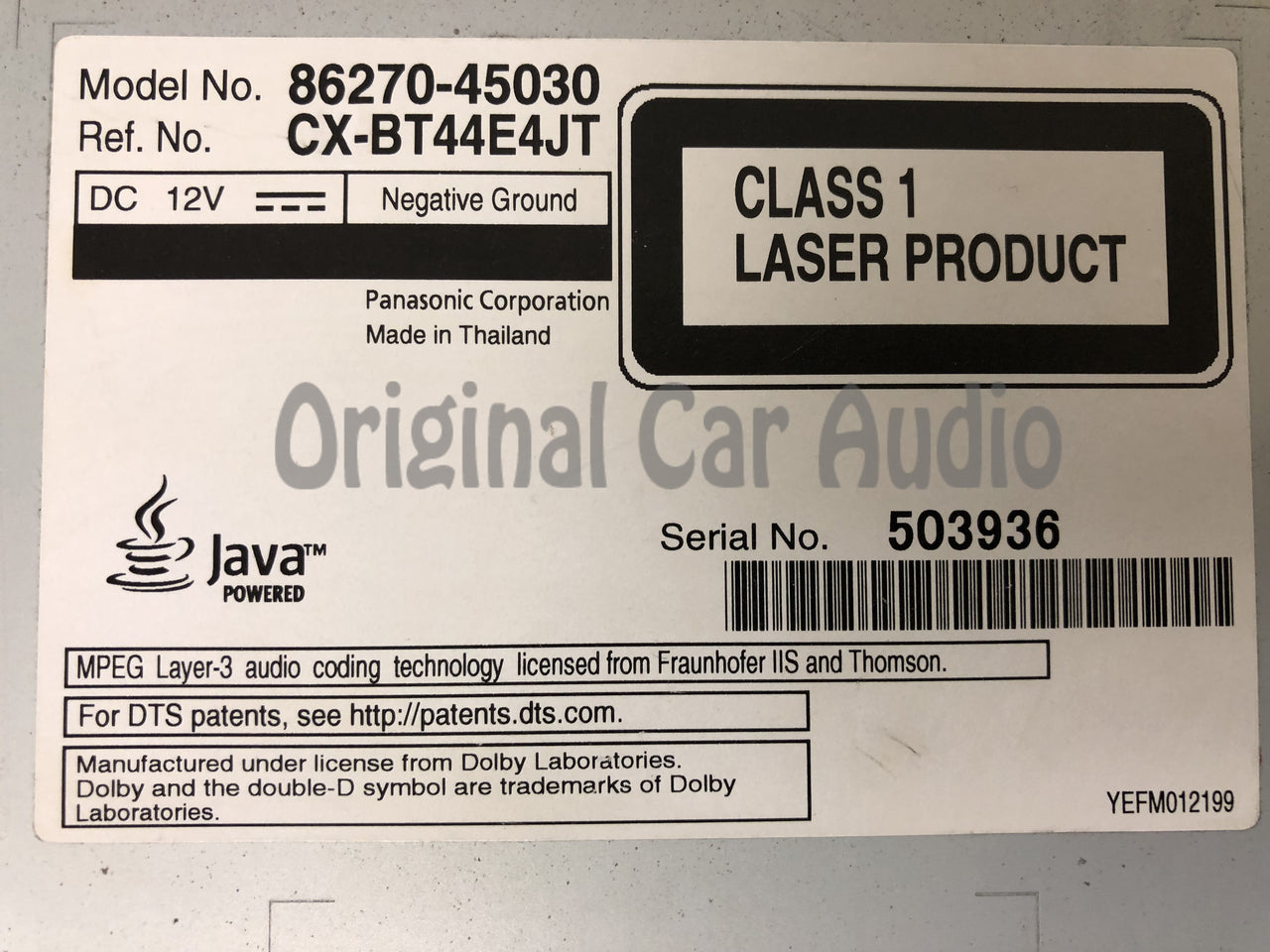 2015 - 2019 Toyota Sienna OEM Blu-Ray Disc DVD Video SD Card Receiver Player
