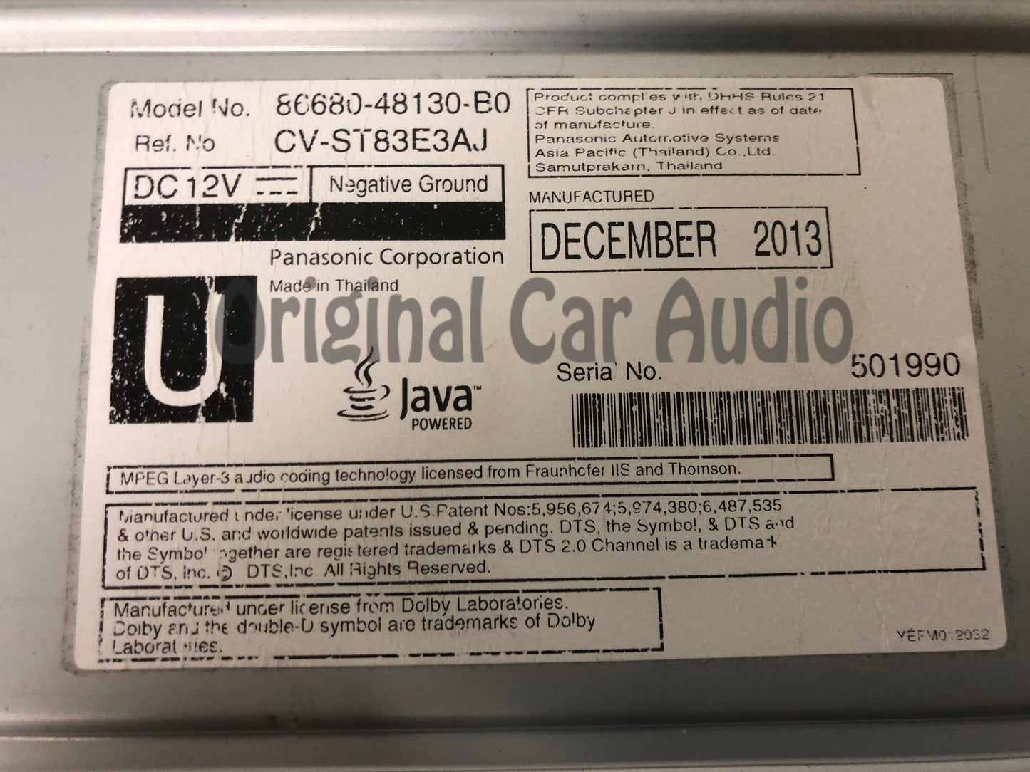 2014 - 2019 Toyota Highlander OEM Overhead Roof Blu-Ray DVD Display Monitor Player Entertainment Screen GREY