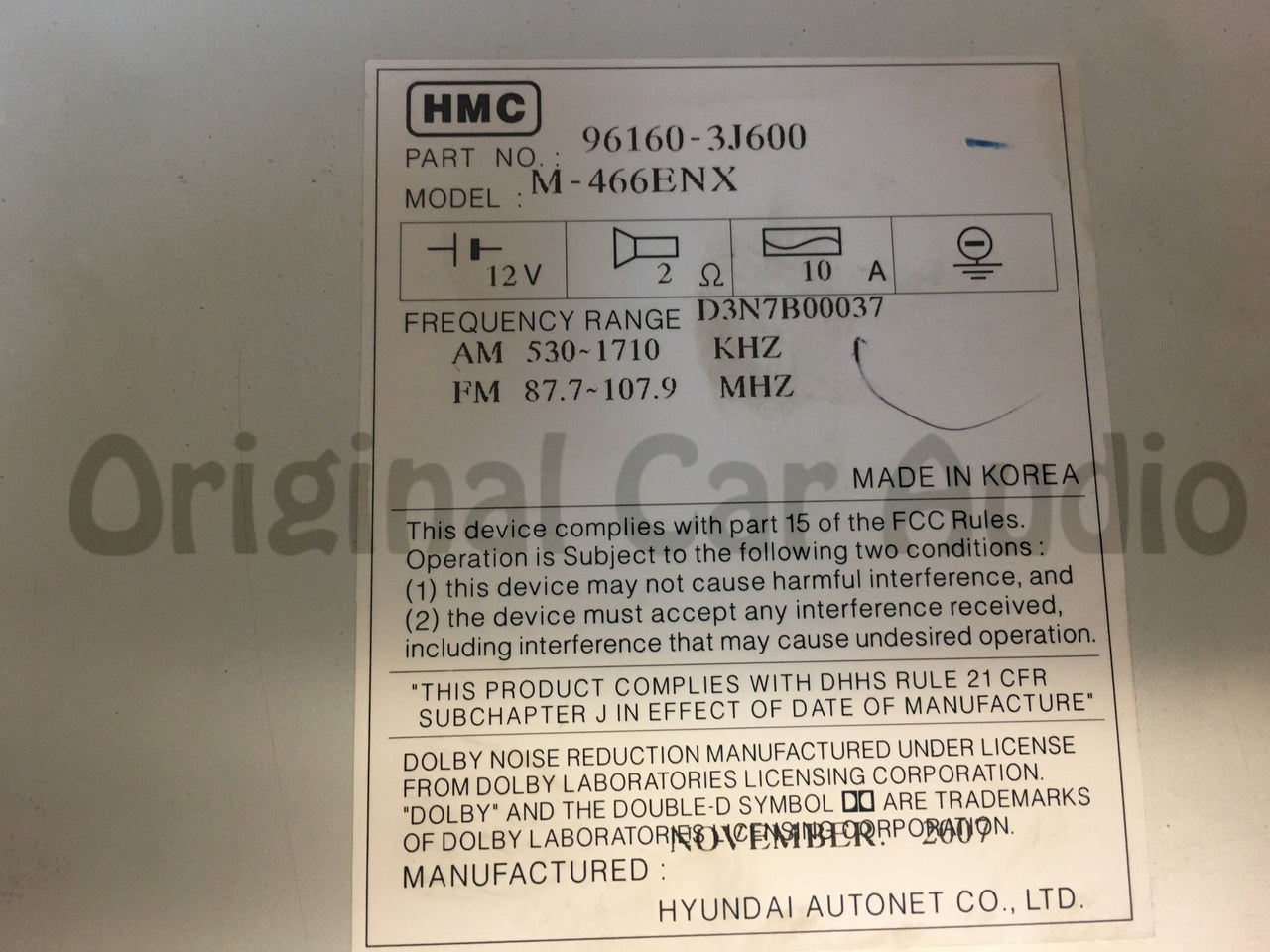 2007 - 2008 Hyundai Veracruz AM FM 6 Disc CD changer MP3 Sat Radio 96160-3J600