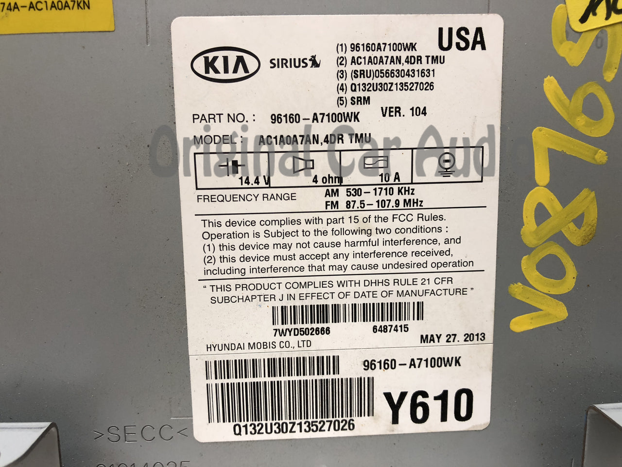 2014 - 2017 Kia Forte OEM UVO Single CD Touch Screen AM FM SAT Radio Receiver