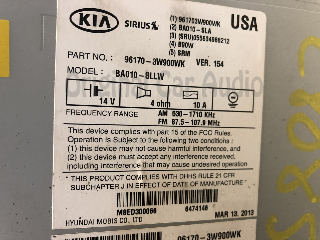 2010 - 2013 Kia Sportage OEM UVO Touch Screen Single CD Multimedia Radio Receiver BLACK