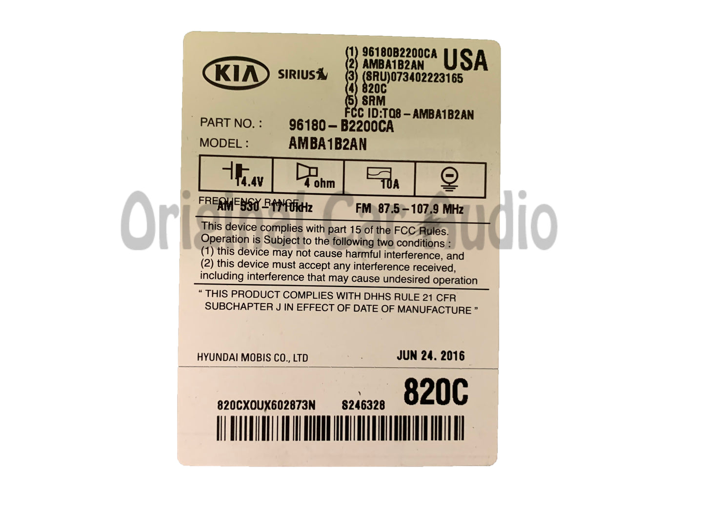 2015 - 2016 Kia Soul OEM Touch Screen XM Bluetooth MP3 Multi Media Radio Receiver