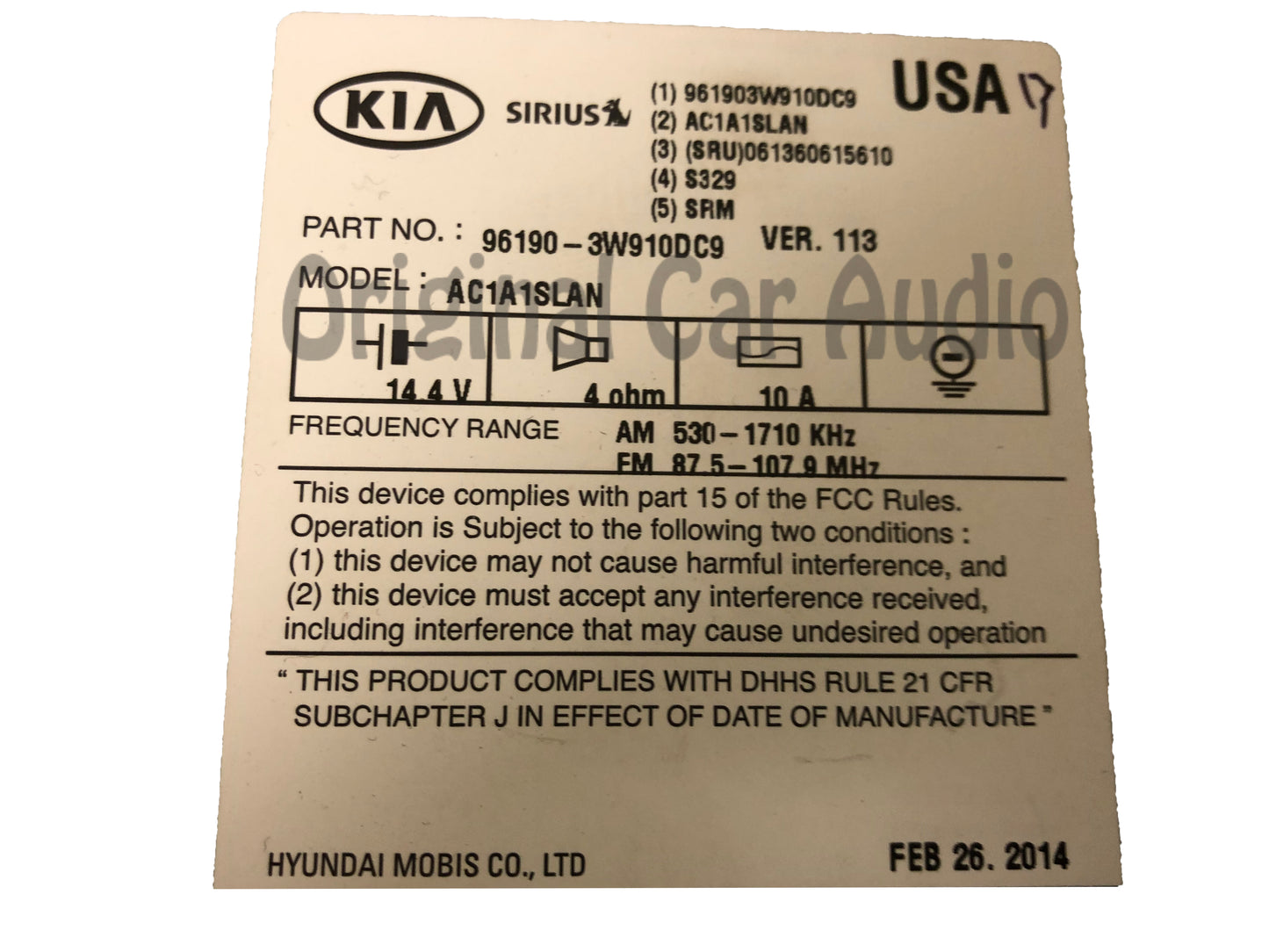 2014 - 2016 Kia Sportage OEM UVO Single CD Bluetooth Sat Multi Media Radio Receiver GREY
