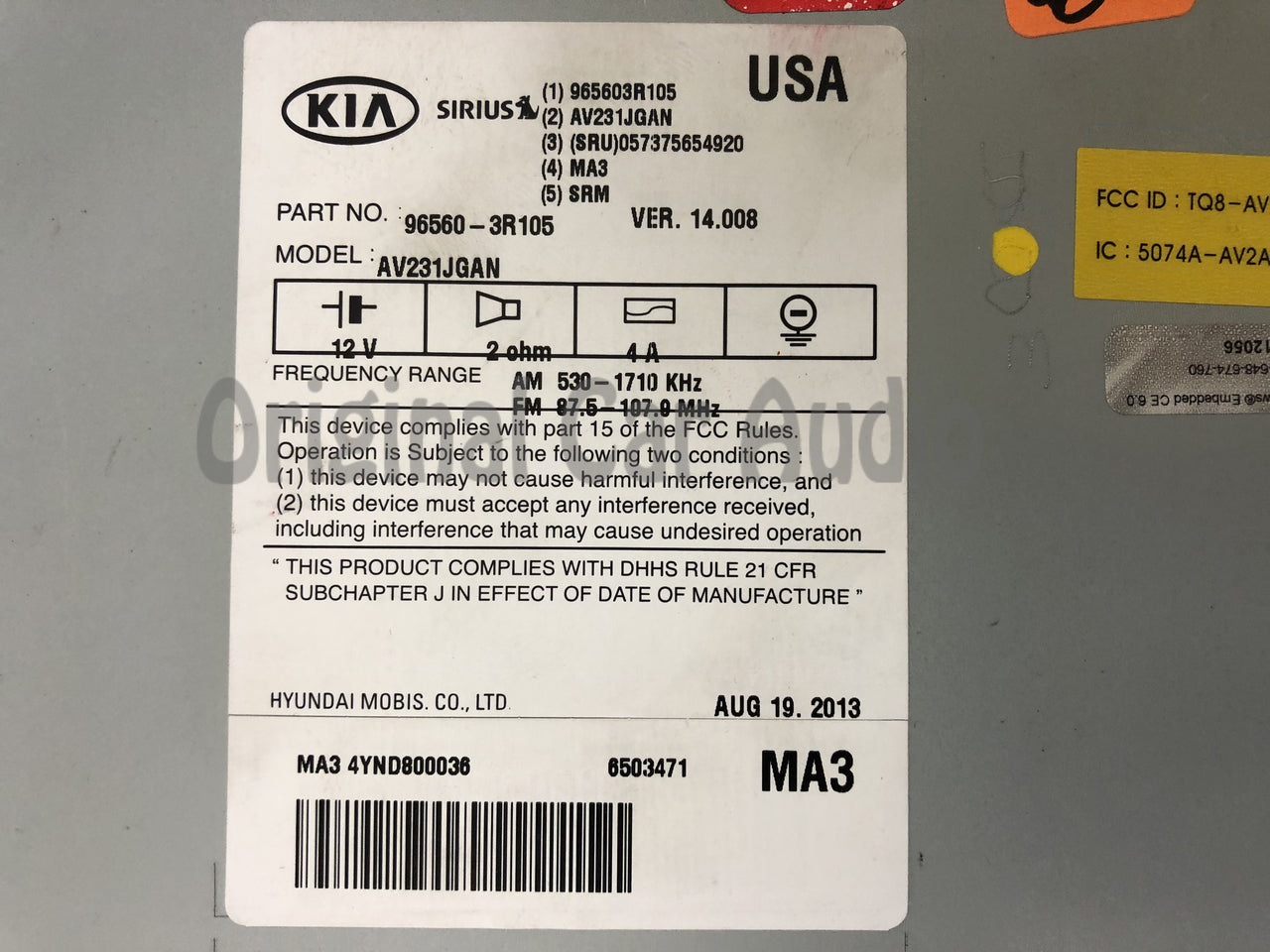 2013 - 2016 Kia Cadenza OEM Single CD AM FM SAT Navigation Radio Receiver