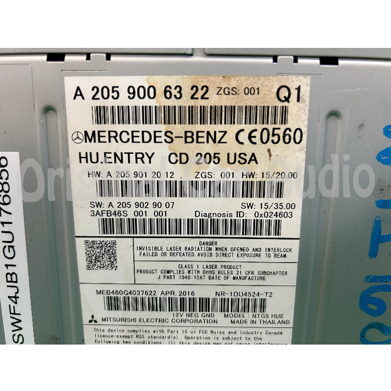 2015 - 2018 Mercedes C-Class OEM Radio Audio Receiver AM FM CD Player No Face