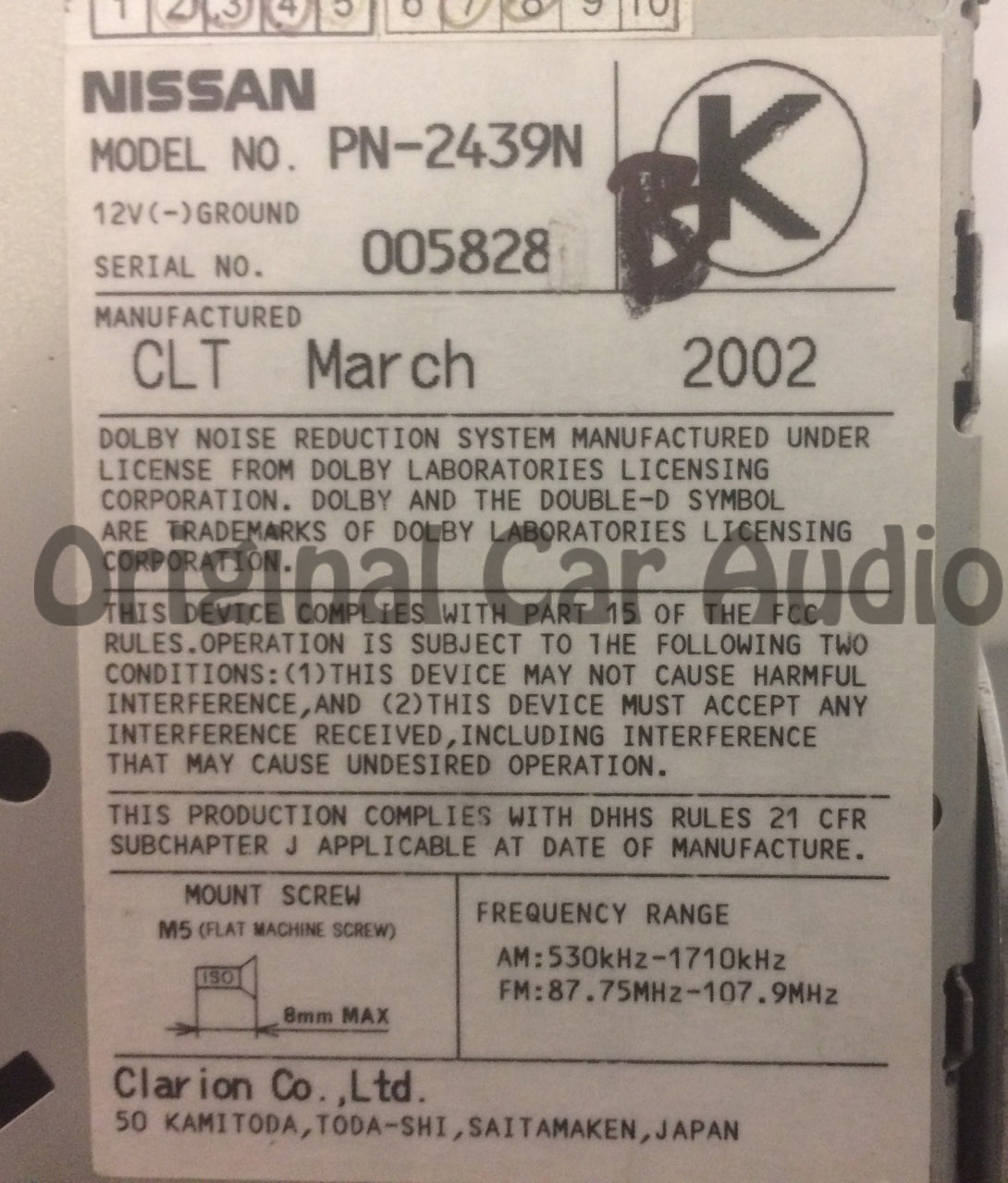 2001 2002 2003 Nissan Infiniti OEM BOSE Radio 6 Disc Changer Tape Cassette CD Player PN-2439N CR050