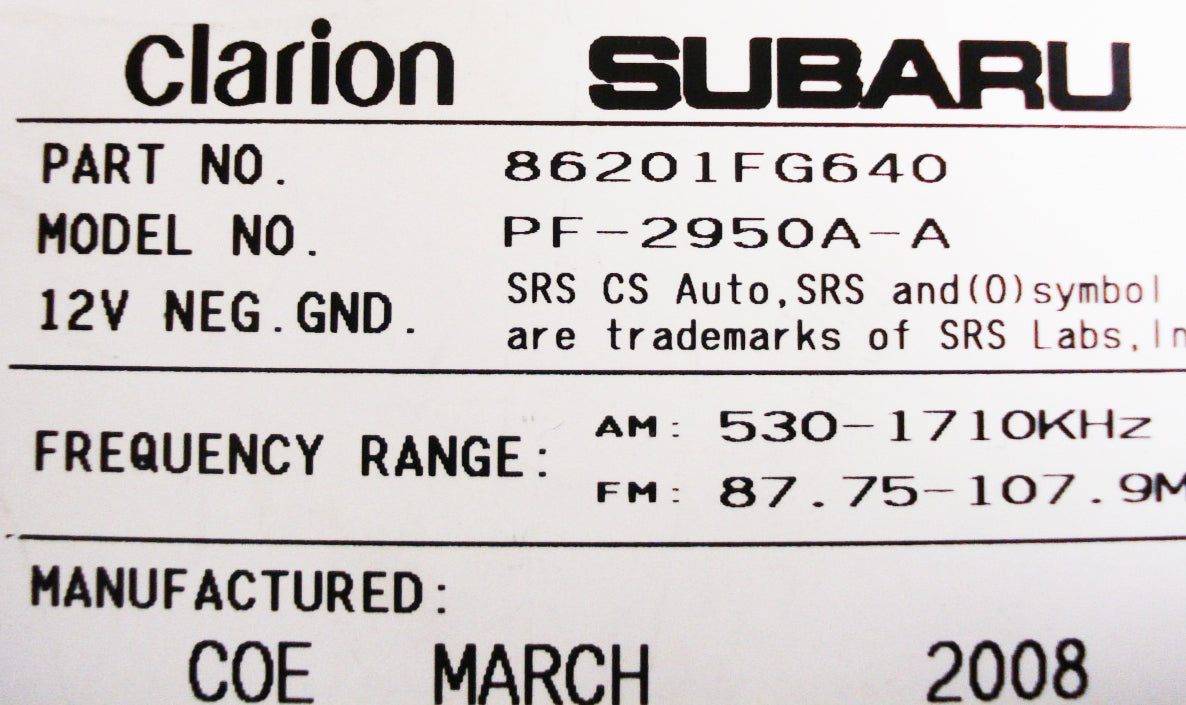 Re-Manufactured 08 09 10 11 12 13 14 Subaru Impreza 6 Disc CD Changer Sat XM Radio 86201FG640 NEW MECH