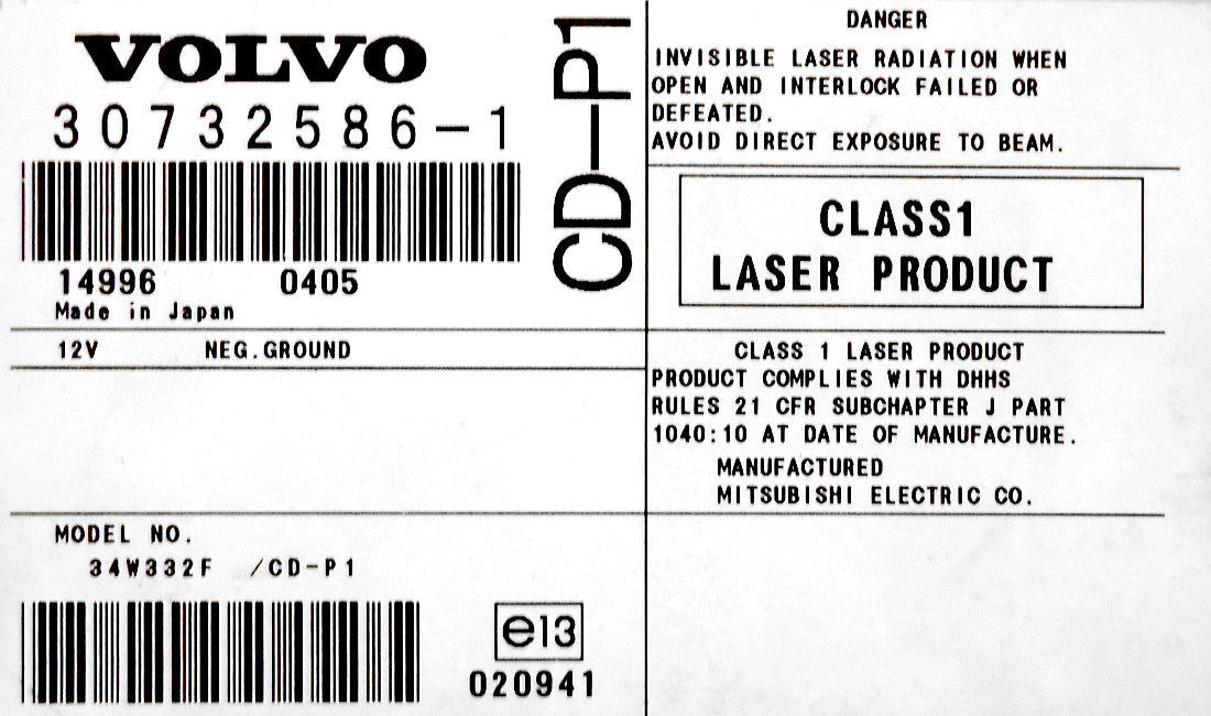 VOLVO S40 V50 AM/FM Radio CD Player CD-P1 Audio 2004 2005 2006 2007