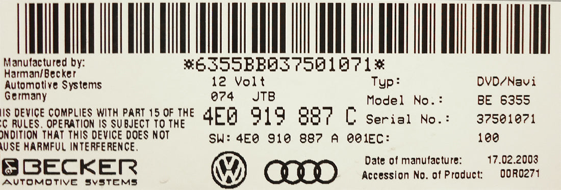 AUDI A8 A6 S6 MMI Navigation System DVD Drive