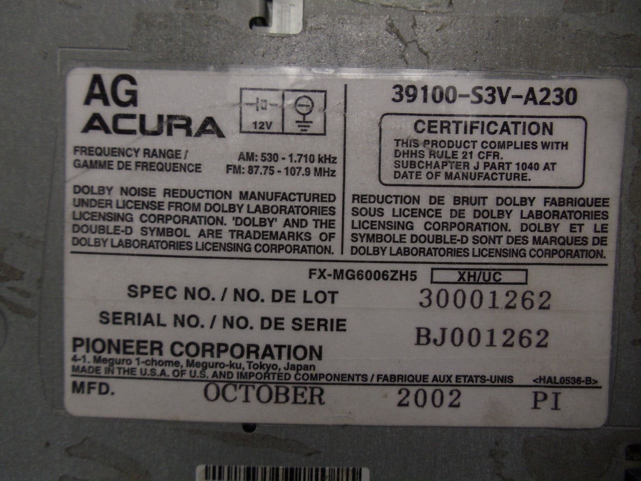 ACURA MDX Radio Stereo Tape 6 Disc Changer CD Player