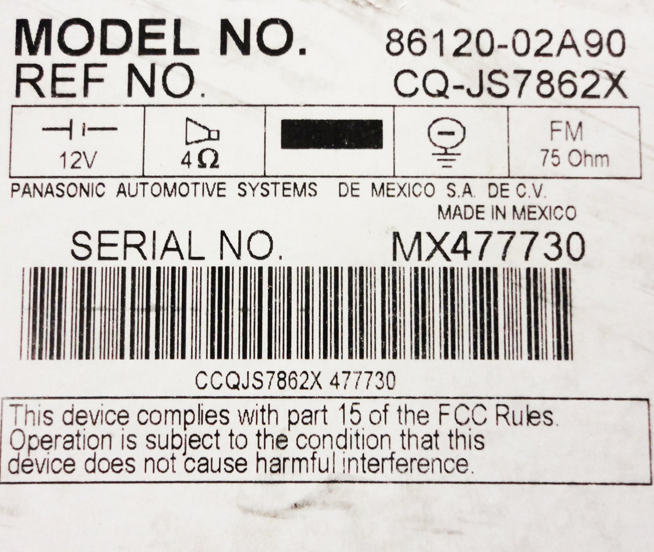 Toyota Corolla FMAM Satellite Radio CD Player 2009-2010