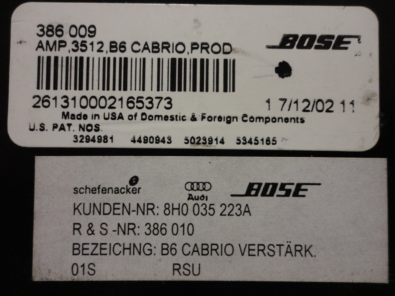 06 07 08 Audi A4 S4 RS4 Cabrio Amplifier BOSE AMP 8H0 035 223A
