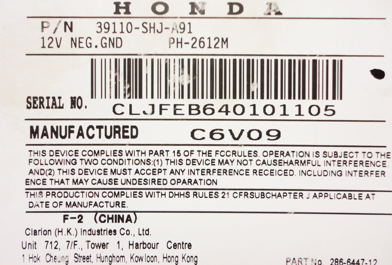 05 06 07 08 09 10 Honda Odyssey Ridgeline In Dash 6 Disc CD Changer