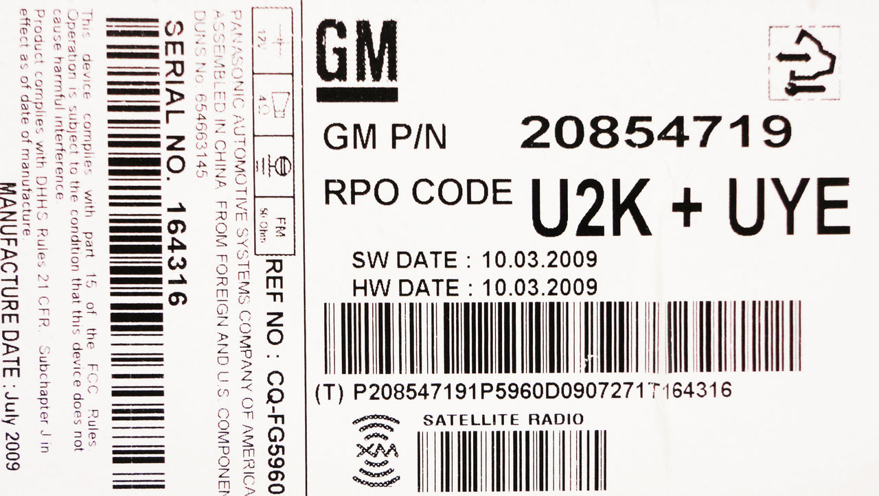 Chevrolet GMC Buick Cadillac Radio XM Satellite MP3 CD Player