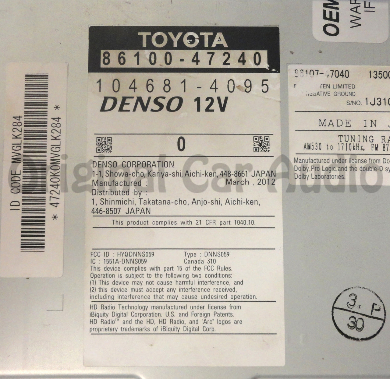 2013 2014 Toyota Prius OEM Navigation GPS 4 Disc Changer Receiver AM FM Radio MP3 CD Player E7040, 86100-47240