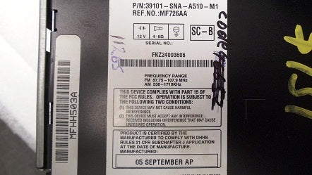 06 07 08 09 Honda CIVIC XM Radio MP3 CD Player 2AD0 2AF0 Ho2AD0