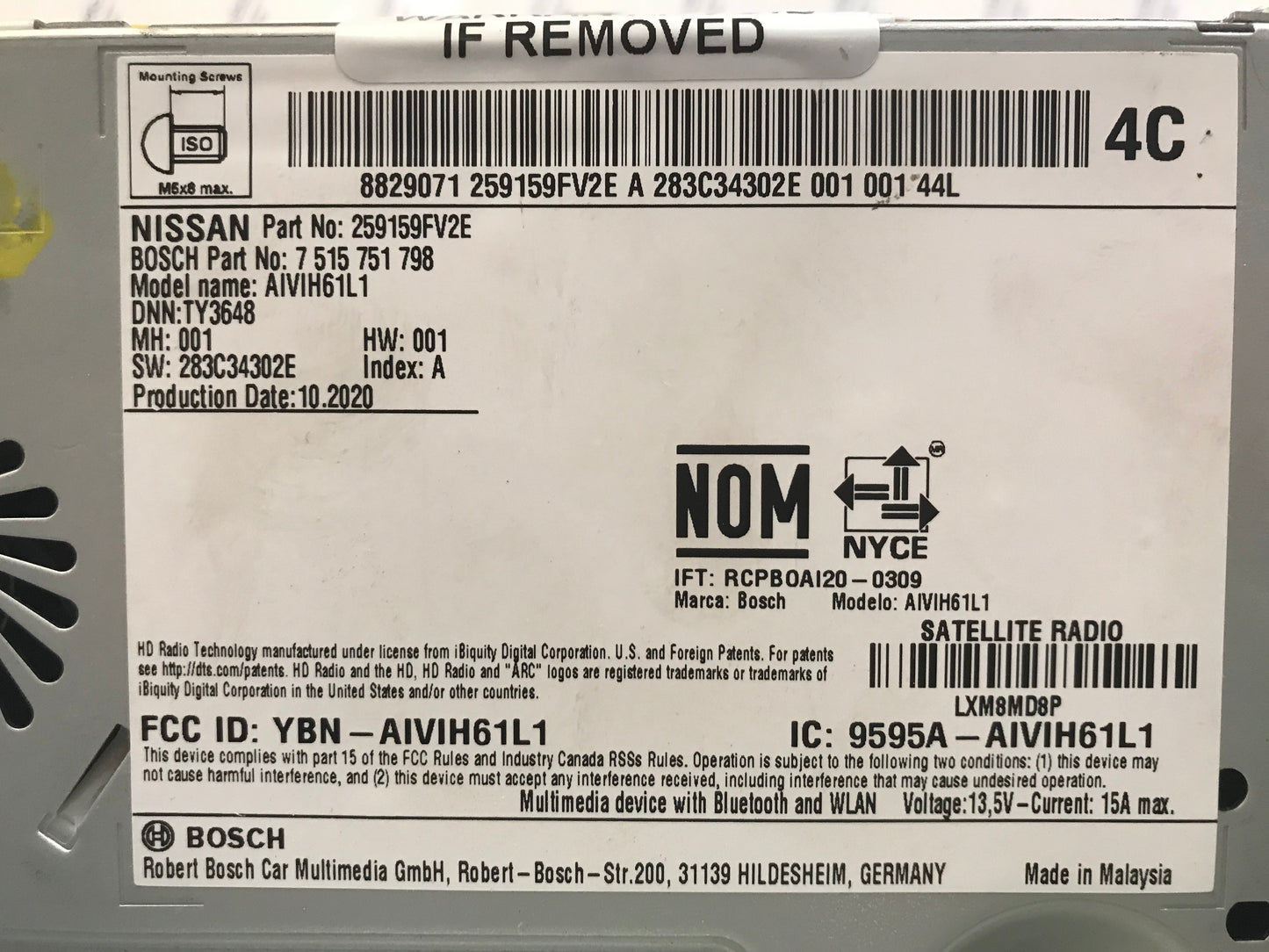 2019 - 2022 Nissan Titan OEM Navigation AM FM Radio Stereo Receiver