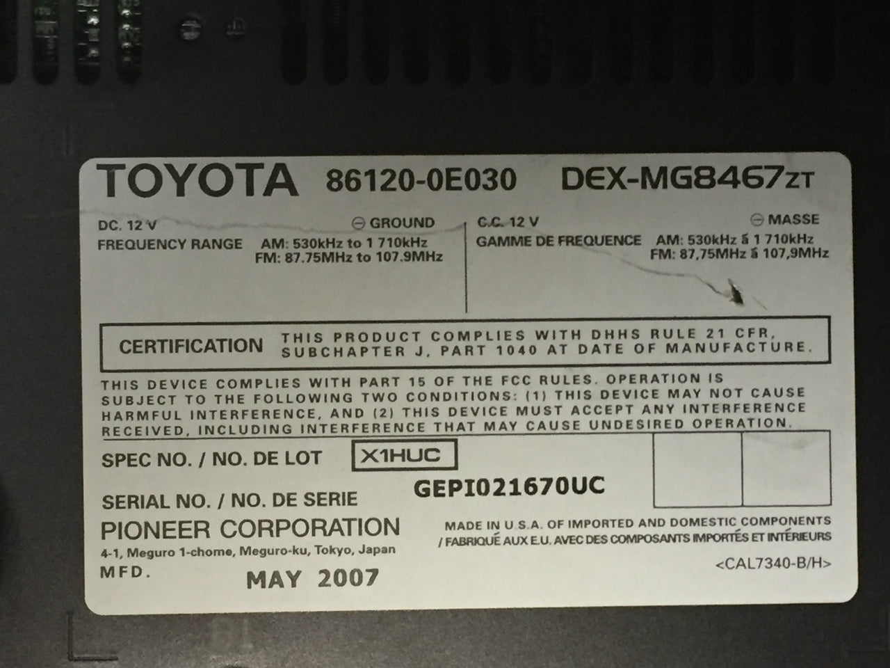 Lexus Pioneer AM FM receiver 6 disc CD player AP1811 P1806