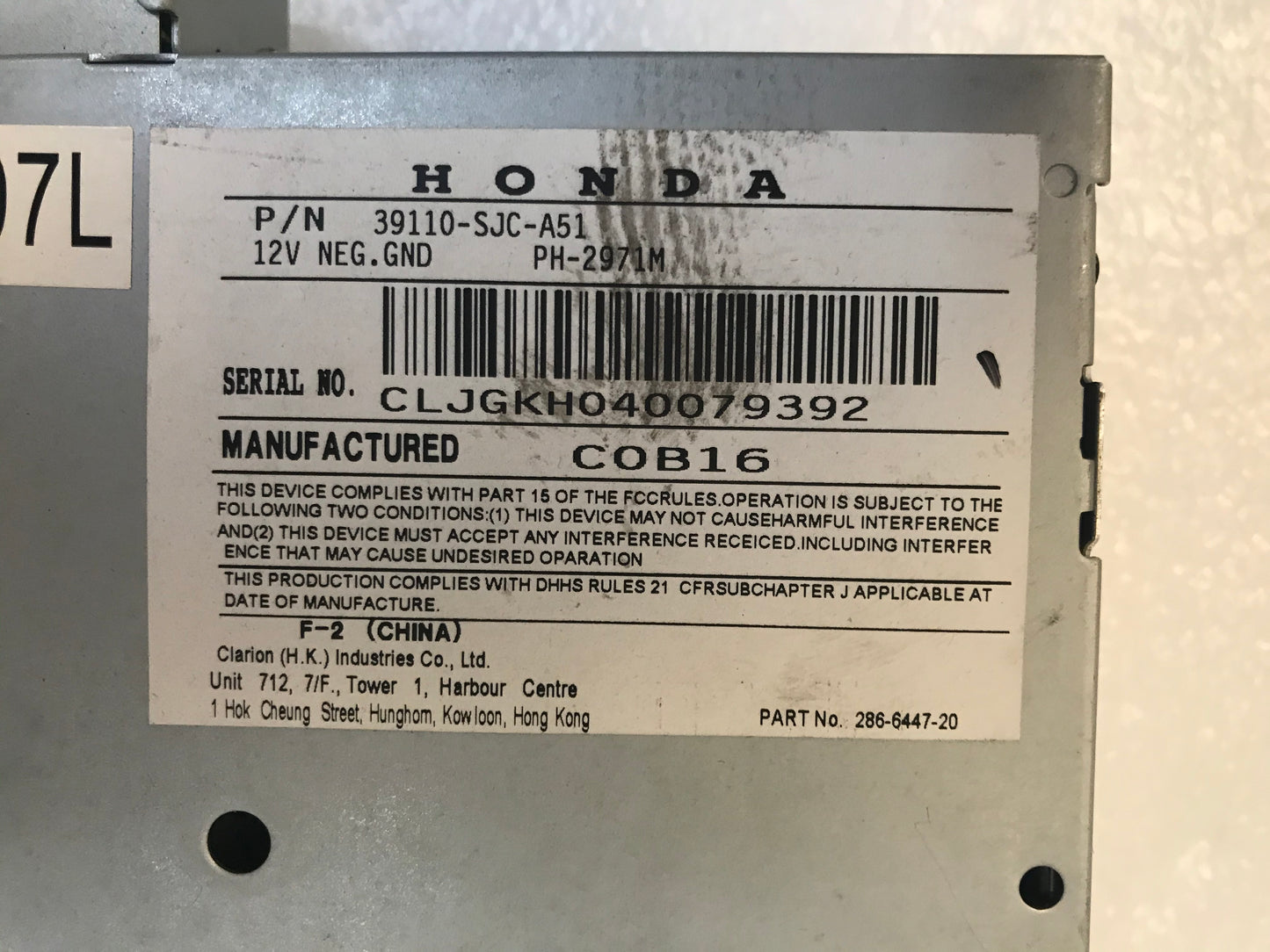 2006 - 2011 Honda Ridgeline OEM Navigation Slave 6 CD Player 4AS3