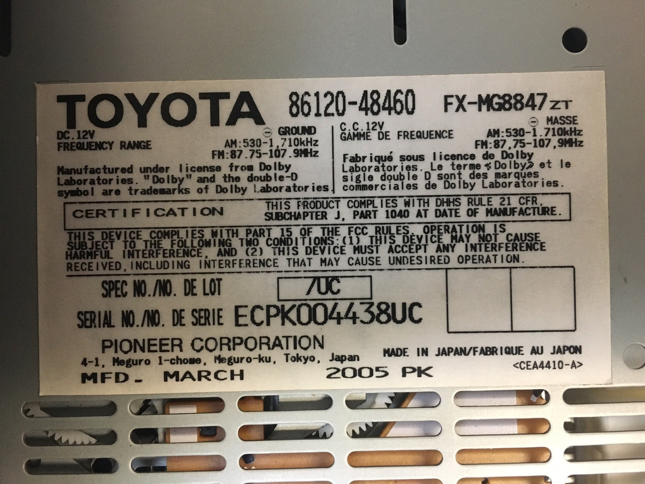 2004 - 2006 Lexus RX330 RX350 Radio 6 CD Player LEVINSON 86120-48460, P6848