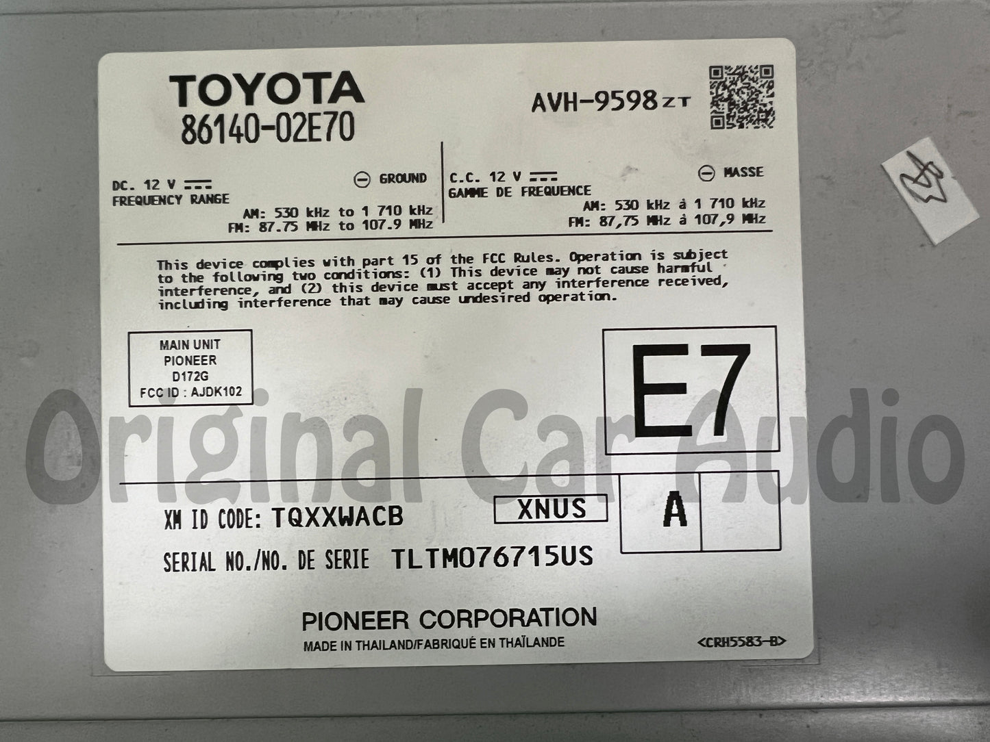 2020 - 2023 Toyota Corolla OEM Gracenote Navigation Bluetooth Multi Media Touch Screen XM Radio Receiver