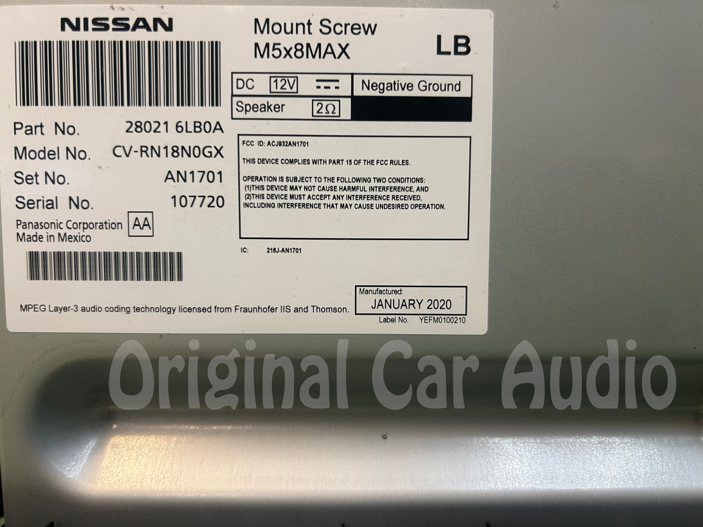 New Screen 2020 - 2022 Nissan Sentra OEM Radio Receiver AM FM XM Non-Navigation Display Screen