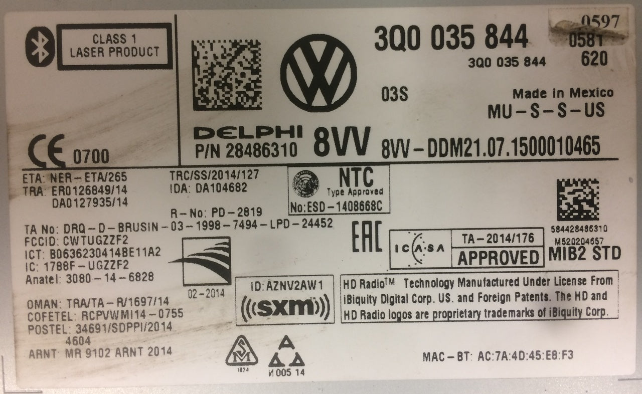 2015 2016 VW Volkswagen Golf OEM Delphi Control Unit Radio Bluetooth SD Card CD Player