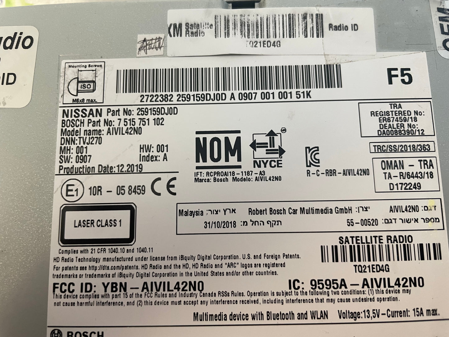 2019 - 2020 Nissan Maxima OEM BOSE Touch Screen GPS Navigation HD Radio Bluetooth Media Receiver
