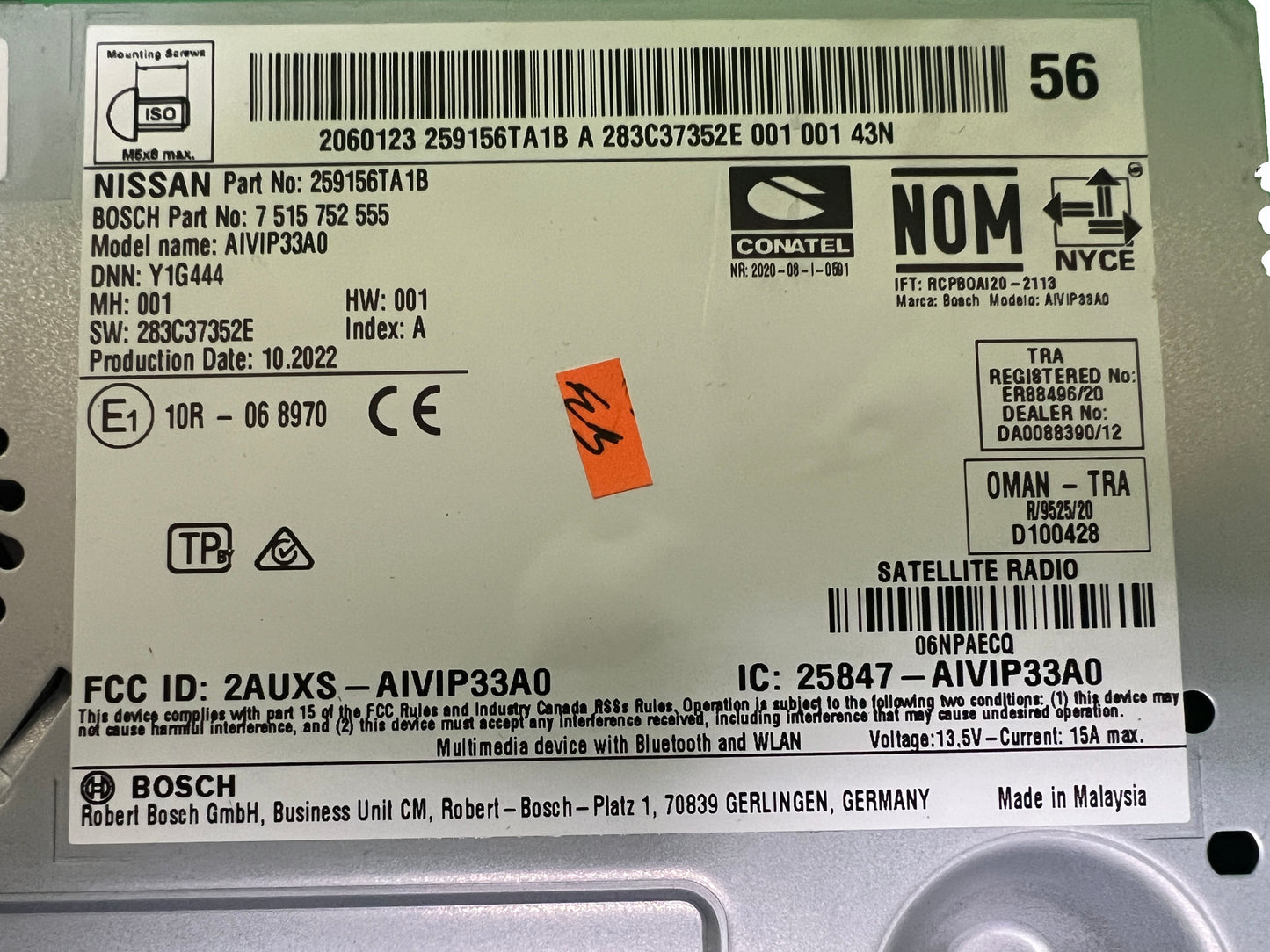 2022 - 2024 Nissan Pathfinder OEM Navigation Multi Media Apple Car Play Android Auto Bluetooth SAT Radio Receiver - Analog