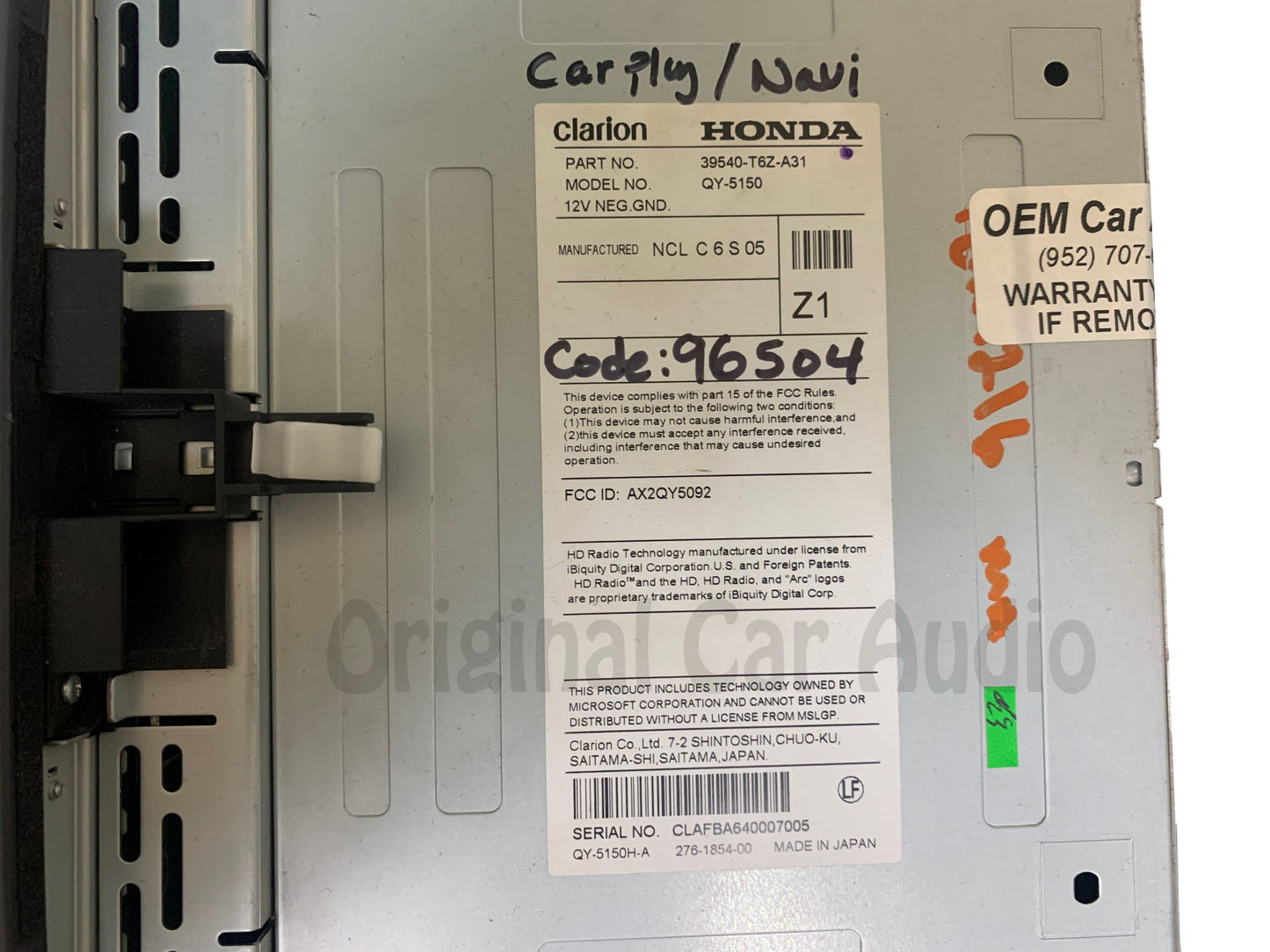 2017 - 2018 Honda Ridgeline OEM Radio Am Fm Cd Player