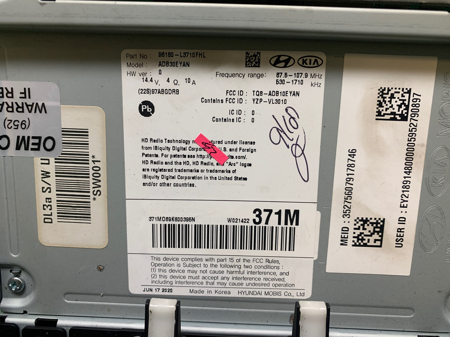 2021 - 2023 KIA K5 OEM RADIO RECEIVER 10.25" TOUCH SCREEN DISPLAY