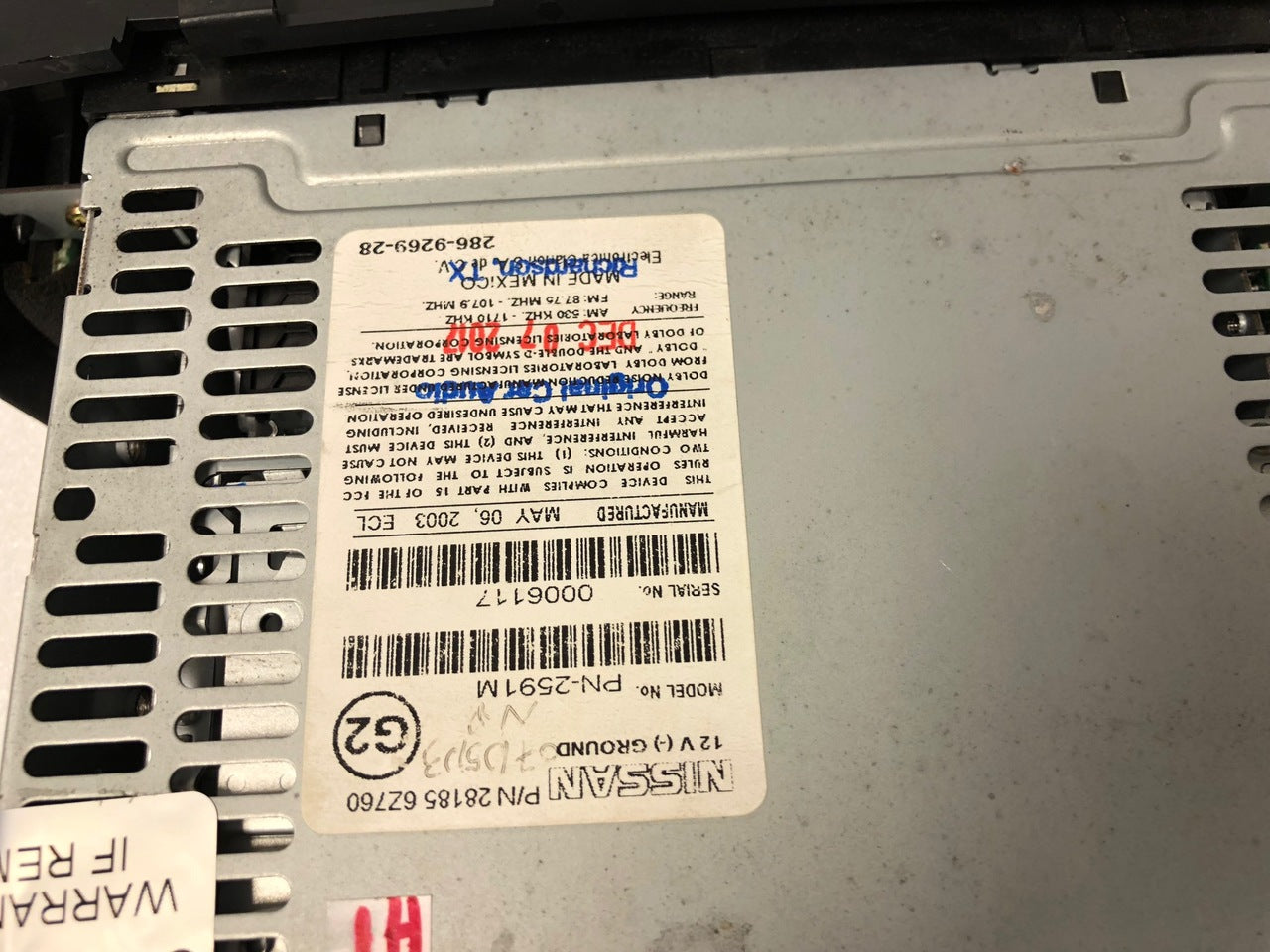 2000 - 2006 Nissan Sentra OEM AM FM Radio Stereo Single CD Player AUX Remote Changer Controls 7 Speaker 180 Watt System CY620, 28185 6Z760, 281856Z760, 28185-6Z760
