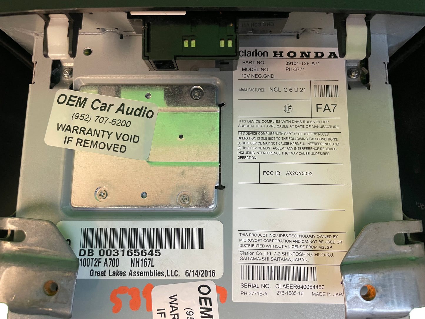 Refurbished 2016 - 2017 Honda Accord OEM Touch Screen Single CD AM FM Bluetooth Radio Media Receiver