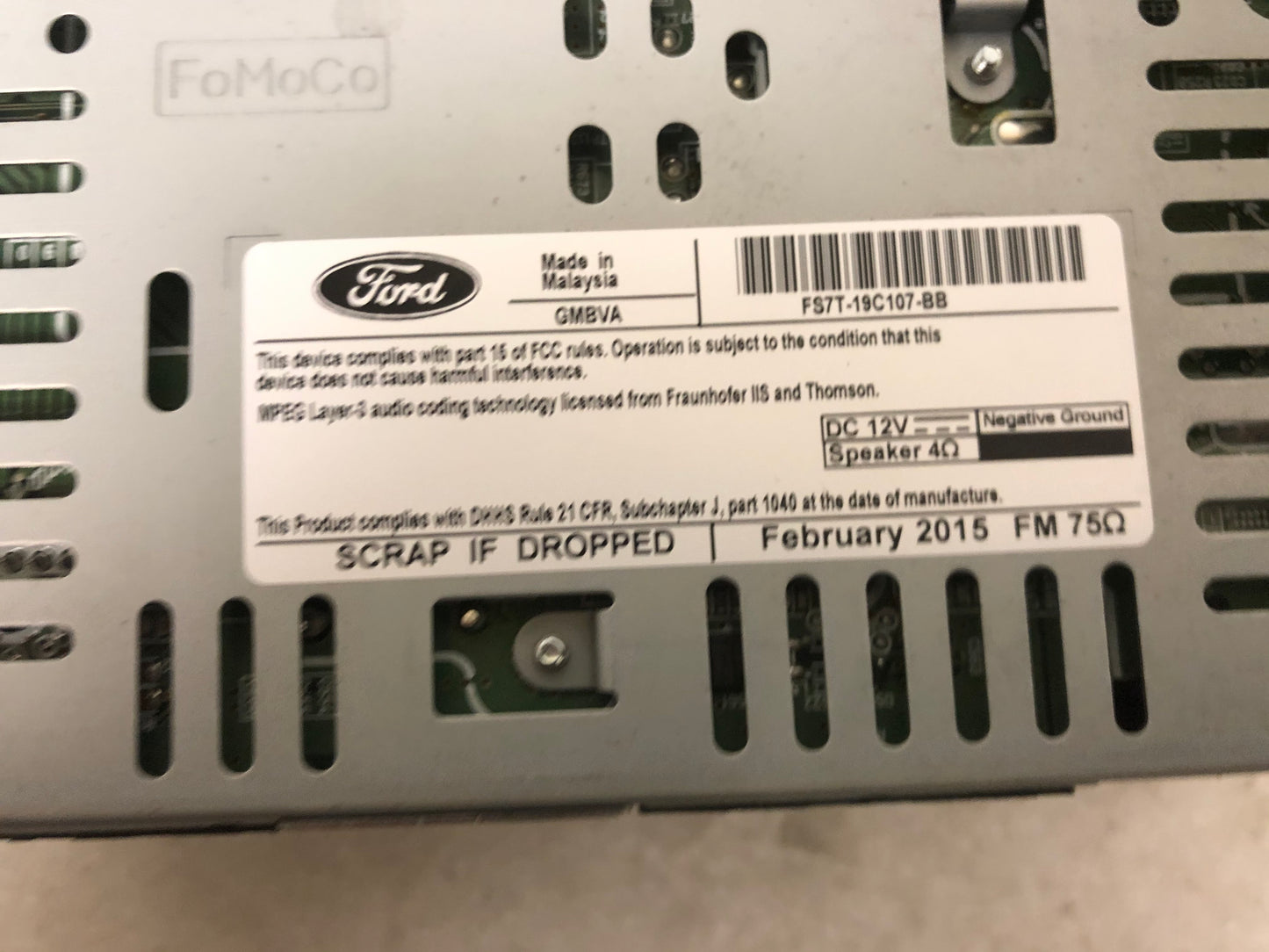 2015 - 2016 Ford Fusion OEM Single CD AM FM Radio Receiver