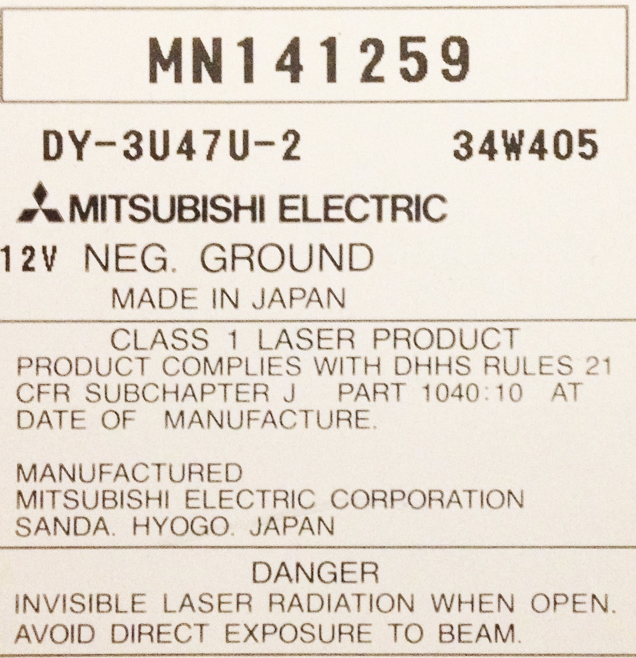 04 05 Mitsubishi Endeavor Radio Stereo Single CD Player 2004 2005 MN141259