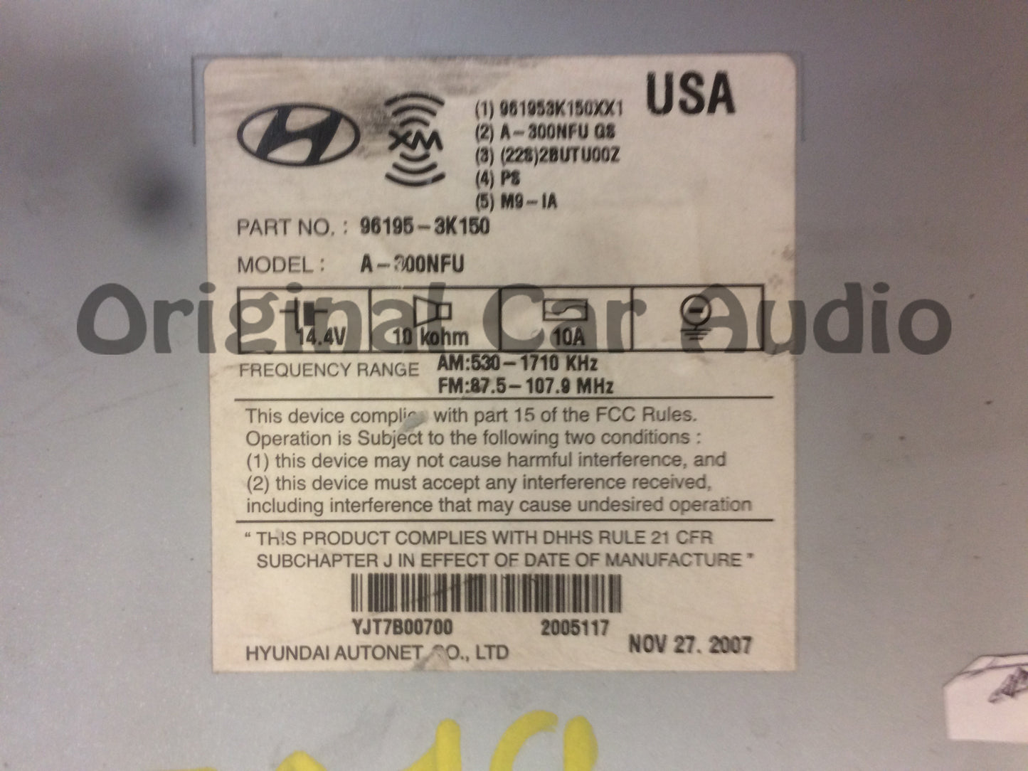 2009 - 2010 Hyundai Sonata Infinity 6 Disc Changer MP3 CD Player XM Radio Receiver